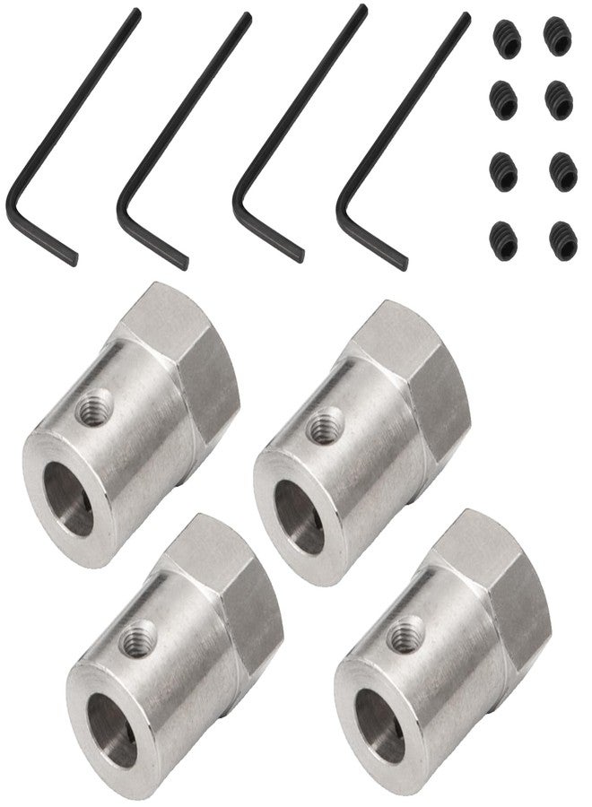 MORFUM 4PCS Hex Coupler 3mm/4mm/5mm/6mm Bore Motor Hex Stainless Steel Shaft Coupling Flexible Connector for RC Car Wheels Tires Shaft Motor (6mm) - Image 1